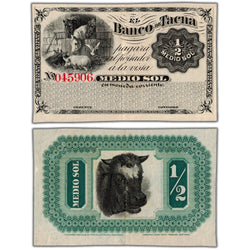 SOLD Peru El Banco de Tacna 1870's 1/2 Sol Remainder Note P #S381r - EF/AU
