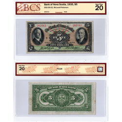 $5 1935 Bank of Nova Scotia Chartered Note #550-36-02 - BCS VF-20