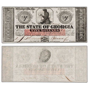 SOLD United States 1862 The State of Georgia $5 Five Dollars Note - UNC