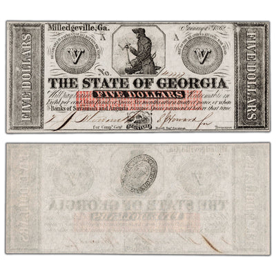 SOLD United States 1862 The State of Georgia $5 Five Dollars Note - UNC