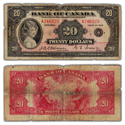 SOLD $20 1935 Bank of Canada Note English Text Small Seal BC-9b - Damaged