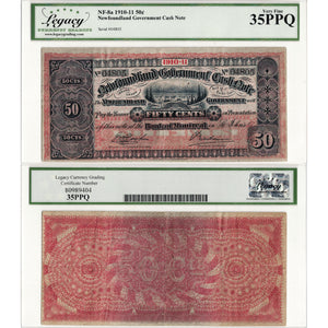 SOLD 50 Cents 1910-11 Newfoundland Government Cash Note NF-8a - Legacy VF-35 PPQ