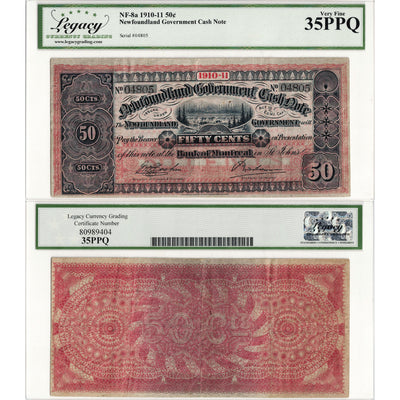 SOLD 50 Cents 1910-11 Newfoundland Government Cash Note NF-8a - Legacy VF-35 PPQ