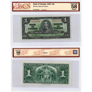 SOLD $1 1937 Bank of Canada Note Osborne Signature BC-21a - BCS AU-58