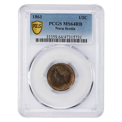 Nova Scotia 1861 1/2 Half Cent Coin - PCGS MS-64 RB