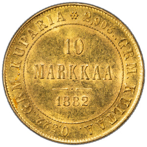 SOLD Finland 1882 10 Markkaa Gold Coin KM #8