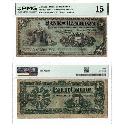 $5 1904 Bank of Hamilton Chartered Note #345-18-02 - PMG F-15
