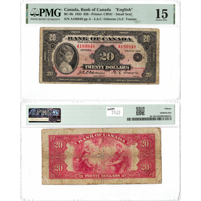 SOLD $20 1935 Bank of Canada Note English Text Small Seal BC-9b - PMG F-15