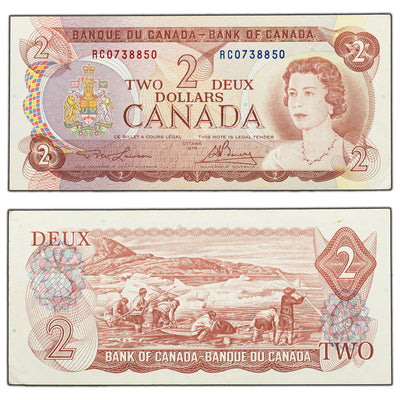 SOLD $2 1974 Bank of Canada Note Lawson-Bouey RC Prefix BC-47a - Lightly Circulated