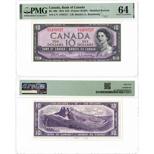 SOLD $10 1954 Bank of Canada Note Beattie-Rasminsky C/V Prefix BC-40b - PMG Ch UNC-64