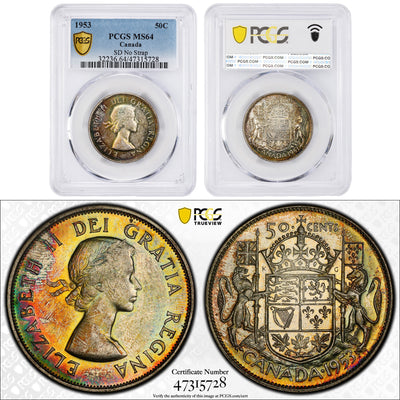 SOLD Canada 1953 NSD SD 50 Cents Half Dollar Silver Coin - PCGS MS-64 Lovely Toning