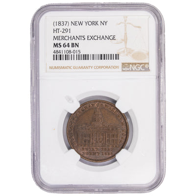 United States 1837 NY Merchants Exchange Hard Times Token HT-291 - NGC MS-64 BN