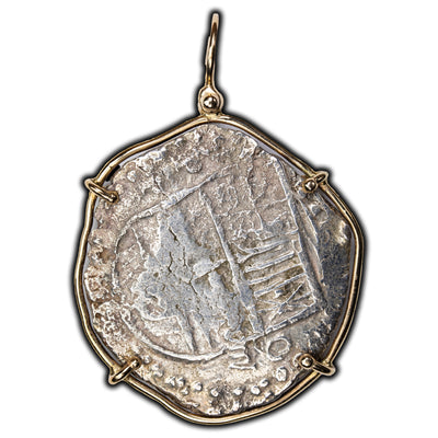 SOLD Bolivia N.D Shield Type Potosi Mint 8 Reales Cob Silver Coin - In Gold Bezel