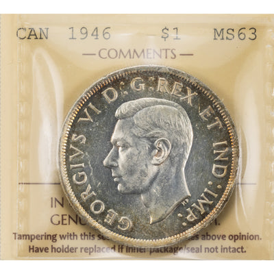 SOLD Canada 1946 $1 Silver Dollar Coin - ICCS MS-63