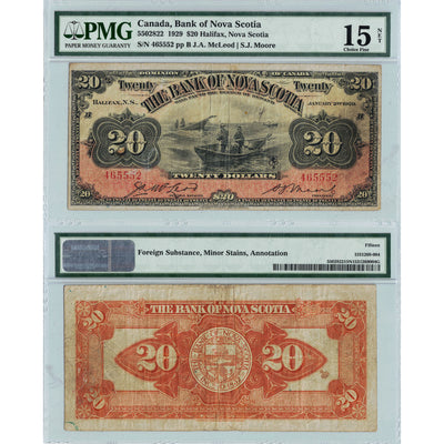 $20 1929 Bank of Nova Scotia Canada Chartered Note #550-28-22 - PMG F-15 Net