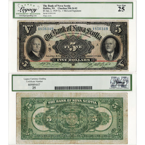 SOLD $5 1929 Bank of Nova Scotia Canada Chartered Note #550-34-02 - Legacy VF-25