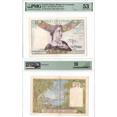 French Guiana ND (1933-45) 25 Francs Note P #7 - PMG AU-53