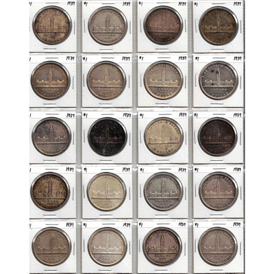SOLD Lot of 20 Canada 1939 $1 Silver Dollar Coins - Parliament Building Commemorative