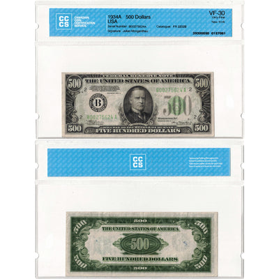 SOLD United States 1934-A $500 Note New York Fr. 2202B - CCCS VF-30 (minor writing)