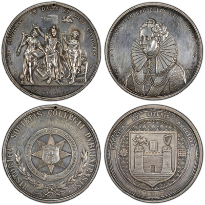 SOLD Ireland C.1860 Pair of Trinity College Silver Medals 52mm - Awarded to George Kirkpatrick