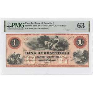 SOLD $1 1859 Bank of Brantford Canada Note #40-12-02R - PMG UNC-63