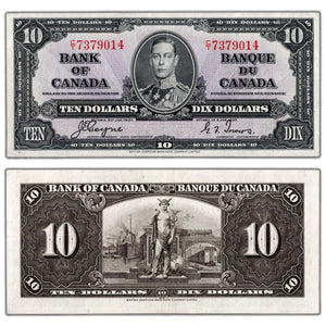 SOLD $10 1937 Bank of Canada Note Coyne-Towers C/T Prefix BC-24c - EF