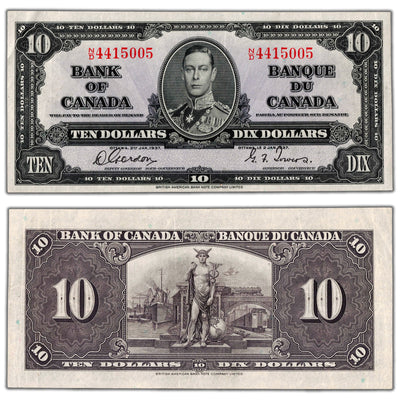 $10 1937 Bank of Canada Note Gordon-Towers N/D Prefix BC-24b - EF
