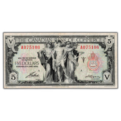 SOLD $5 1935 Canadian Bank of Commerce Canada Chartered Note #75-18-02 - VF+