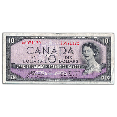 $10 1954 Bank of Canada Note Devil Face A/D Prefix BC-32a - VF