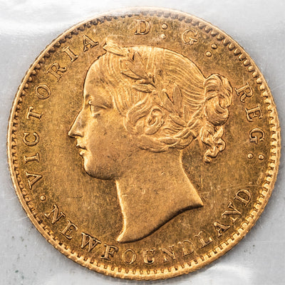 SOLD Newfoundland 1872 $2 Two Dollars Gold Coin - ICCS AU-55