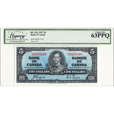 SOLD $5 1937 Bank of Canada Note Coyne-Towers H/S Prefix BC-23c - Legacy Ch UNC-63 PPQ