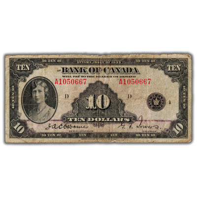 SOLD $10 1935 Bank of Canada Note English Text BC-7 - Faded Back