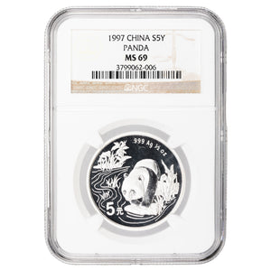 SOLD China 1997 5 Yuan 1/2oz .999 Fine Silver Panda Coin - NGC MS-69