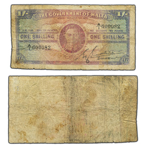 SOLD Malta 1943 One Shilling Note P #16