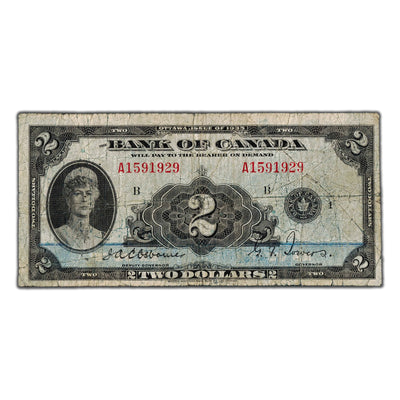 SOLD $2 1935 Bank of Canada Note English Text BC-2 - Circulated