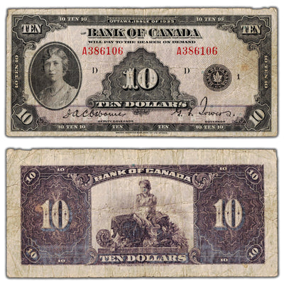 SOLD $10 1935 Bank of Canada Note English Text BC-7 - VG/F