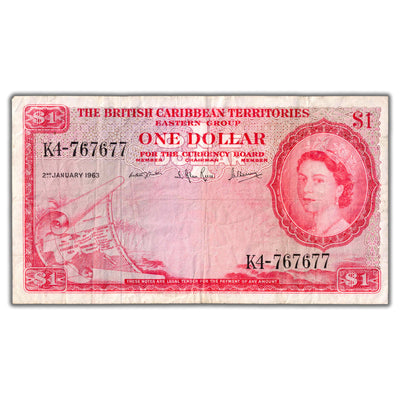 British Caribbean Territories 1963 $1 One Dollar Note P #7c - F/VF