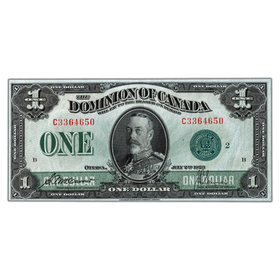 SOLD $1 1923 Dominion of Canada Note Green Seal Series C DC-25j - AU