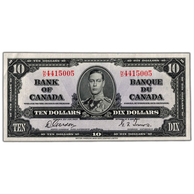 $10 1937 Bank of Canada Note Gordon-Towers N/D Prefix BC-24b - EF