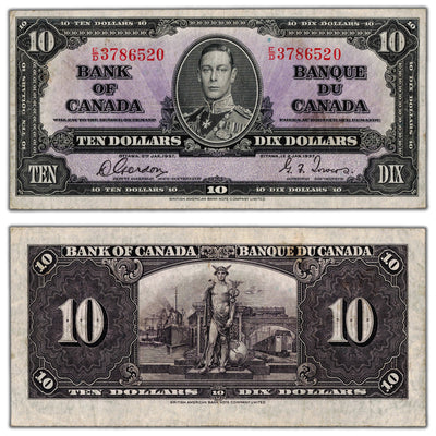 $10 1937 Bank of Canada Note Gordon-Towers E/D Prefix BC-24b - VF