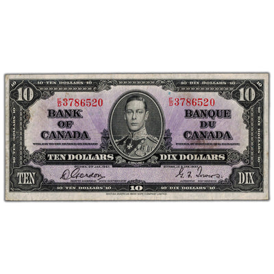 $10 1937 Bank of Canada Note Gordon-Towers E/D Prefix BC-24b - VF