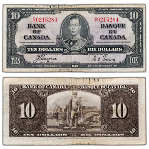 SOLD $10 1937 Bank of Canada Note Coyne-Towers D/T Prefix BC-24c - Edge Issues