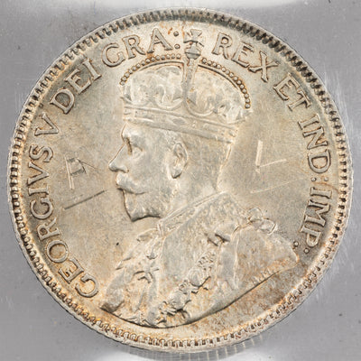 Canada 1921 25 Cents Quarter Silver Coin - ICCS AU-55 (scratches)