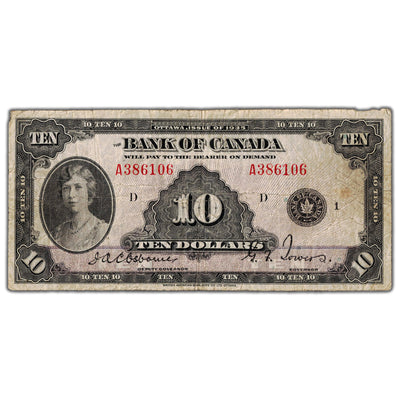 SOLD $10 1935 Bank of Canada Note English Text BC-7 - VG/F