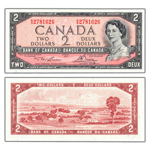 SOLD $2 1954 Bank of Canada Note Lawson-Bouey R/G Prefix BC-38d - Abt. AU