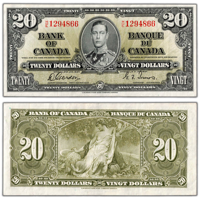 SOLD $20 1937 Bank of Canada Note Gordon-Towers H/E Changeover Prefix BC-25b - EF