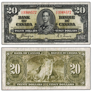 SOLD $20 1937 Bank of Canada Note Coyne-Towers K/E Prefix BC-25c - F/VF