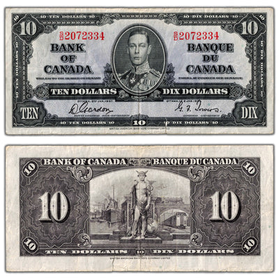 $10 1937 Bank of Canada Note Gordon-Towers S/D Prefix BC-24b - VF