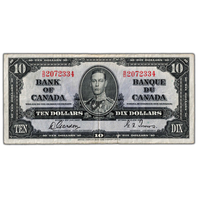 $10 1937 Bank of Canada Note Gordon-Towers S/D Prefix BC-24b - VF