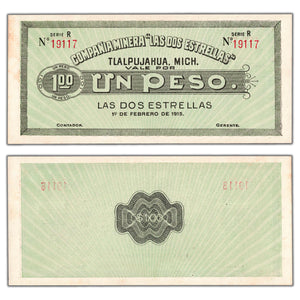 Mexico Compañia Minera "Las Dos Estrellas" 1 One Peso Note - Uncirculated